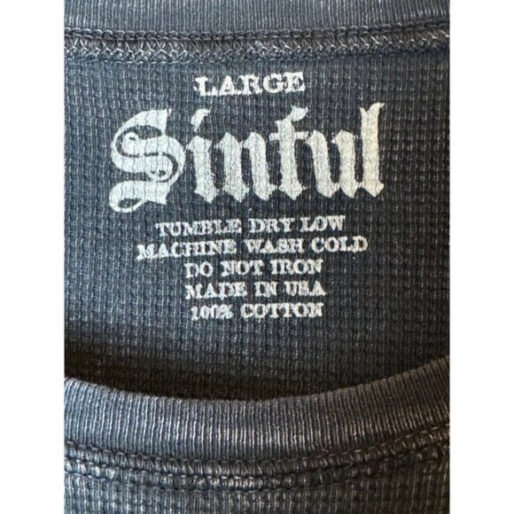 Sinful Shirt Women Large Washed Black Cotton Waffle Knit Whimsigoth Graphic Tee - Picture 5 of 8